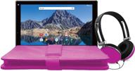 10-inch android 7.1 (nougat) quad-core tablet - 16gb with folio case and headphones, pink - ematic logo