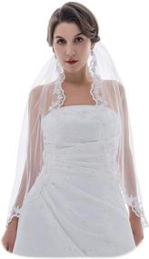 img 4 attached to 💎 Exquisite SAMKY 1T 1 Tier Crystal-Beaded Lace Wedding Veil with Stunning Embroidery