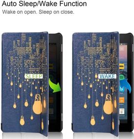 img 2 attached to 📚 Maomi PU Leather Cover for Amazon Kindle Fire 7 Case (9th/7th Gen, 2019/2017 Release) - Auto Wake/Sleep, City Night Design