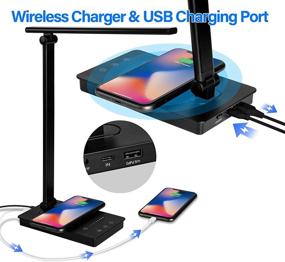 img 1 attached to 💡 Modern Black LED Desk Lamp with Wireless Charger, USB Charging Port, and Adjustable Design - Ideal Table Light for Home, Office, College Dorm Room, Computer - Perfect Study Lamp for Students - Great Birthday Gift