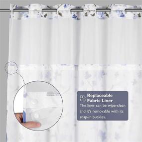 img 1 attached to 🚿 Lagute SnapHook Hook-Free Blue Blossom Shower Curtain с съемным подкладом, окном сверху, разрешением для гостиниц, стиркой в машине, 71Wx74L