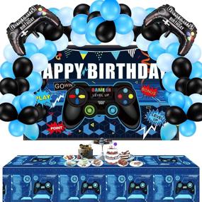 img 4 attached to 🎉 Happy Birthday Gaming Party Supplies – 34-Piece Game Themed Decoration Kit with Video Game Backdrop, Table Covers, and Controller Balloons for a Memorable Celebration