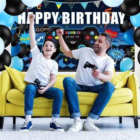 img 3 attached to 🎉 Happy Birthday Gaming Party Supplies – 34-Piece Game Themed Decoration Kit with Video Game Backdrop, Table Covers, and Controller Balloons for a Memorable Celebration