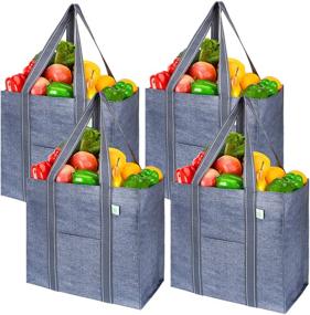 img 4 attached to 🛍️ VENO 4 Pack Gray Reusable Grocery Shopping Bags: Reinforced Hard Bottom, Foldable, Stands Upright - Premium Recycled Material for Heavy Duty Use