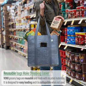 img 3 attached to 🛍️ VENO 4 Pack Gray Reusable Grocery Shopping Bags: Reinforced Hard Bottom, Foldable, Stands Upright - Premium Recycled Material for Heavy Duty Use