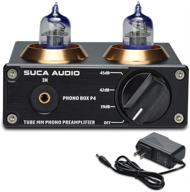 🎵 suca-audio mm phono preamp for turntable vinyl record player, stereo tube preamplifier with adjustable gain function, mini hi-fi sound, & dc 12v power adapter logo