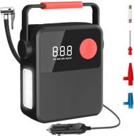 🚗 car tire inflator: portable 12v dc air pump with digital pressure gauge, led light, and emergency hanger - 150 psi performance inflator for cars, motorcycles, bikes, and balloons logo