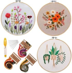 img 4 attached to 🧵 Embroidery Starter Kit - 3 Pack with Patterns, Full Range of Stamped Embroidery Kits, Cross Stitch Kit with 3 Embroidery Cloths, Bamboo Embroidery Hoop, Color Threads Tools - Ideal for Plants and Flowers Designs