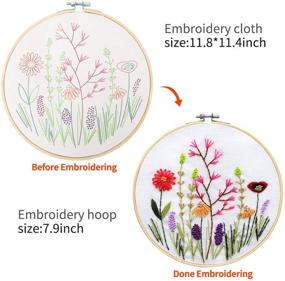 img 1 attached to 🧵 Embroidery Starter Kit - 3 Pack with Patterns, Full Range of Stamped Embroidery Kits, Cross Stitch Kit with 3 Embroidery Cloths, Bamboo Embroidery Hoop, Color Threads Tools - Ideal for Plants and Flowers Designs