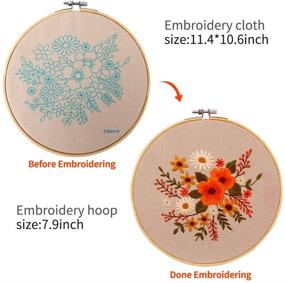 img 2 attached to 🧵 Embroidery Starter Kit - 3 Pack with Patterns, Full Range of Stamped Embroidery Kits, Cross Stitch Kit with 3 Embroidery Cloths, Bamboo Embroidery Hoop, Color Threads Tools - Ideal for Plants and Flowers Designs