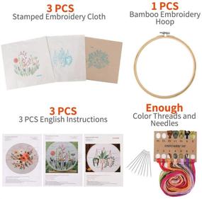 img 3 attached to 🧵 Embroidery Starter Kit - 3 Pack with Patterns, Full Range of Stamped Embroidery Kits, Cross Stitch Kit with 3 Embroidery Cloths, Bamboo Embroidery Hoop, Color Threads Tools - Ideal for Plants and Flowers Designs