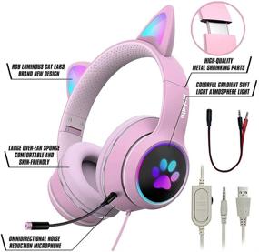img 2 attached to 🎧 Mokata Gaming Headphone Wired AUX 3.5mm Over Ear Cat LED Light Fit Adults and Kids Foldable Stereo Headset Earmuffs with Microphone for PC PS4 PS5 Game Cellphone Laptop Pad H02 Pink