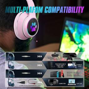img 3 attached to 🎧 Mokata Gaming Headphone Wired AUX 3.5mm Over Ear Cat LED Light Fit Adults and Kids Foldable Stereo Headset Earmuffs with Microphone for PC PS4 PS5 Game Cellphone Laptop Pad H02 Pink