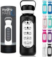 💧 stay hydrated with hydromate 32 oz glass water bottle: straw, time markings, and plastic sleeve for gym & sports - hydro mate 1 liter logo