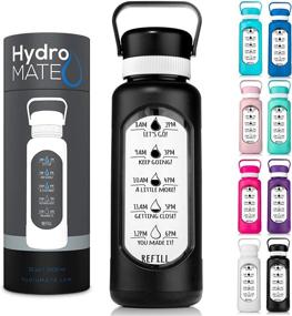 img 4 attached to 💧 Stay Hydrated with HydroMATE 32 oz Glass Water Bottle: Straw, Time Markings, and Plastic Sleeve for Gym & Sports - Hydro MATE 1 Liter