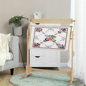 img 2 attached to 🧵 Cocoarm Adjustable Wooden Embroidery Frame: Large Size 360° Rotating Stand for Cross Stitch, Needlework, and Sewing Projects