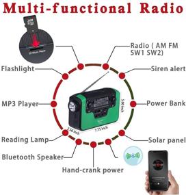 img 1 attached to 🌞 Зеленое солнечное ручное кромкое радио для ЧП с приемом AM/FM/SW, динамики Bluetooth ТФ-карты, фонарика с LED-подсветкой, лампы для чтения во время кемпинга, портативное радио с аккумулятором и зарядным устройством для мобильных телефонов на 2300 мАч