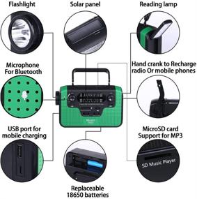 img 2 attached to 🌞 Зеленое солнечное ручное кромкое радио для ЧП с приемом AM/FM/SW, динамики Bluetooth ТФ-карты, фонарика с LED-подсветкой, лампы для чтения во время кемпинга, портативное радио с аккумулятором и зарядным устройством для мобильных телефонов на 2300 мАч