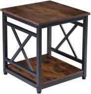 🪑 kswin industrial end table: 18" square side table with storage shelf for living room or bedroom, sturdy x-design metal frame, rustic brown. логотип