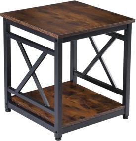 img 2 attached to 🪑 KSWIN Industrial End Table: 18" Square Side Table with Storage Shelf for Living Room or Bedroom, Sturdy X-Design Metal Frame, Rustic Brown.