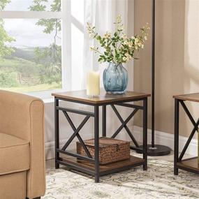 img 1 attached to 🪑 KSWIN Industrial End Table: 18" Square Side Table with Storage Shelf for Living Room or Bedroom, Sturdy X-Design Metal Frame, Rustic Brown.