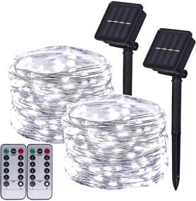 img 4 attached to 🌟 Waterproof Outdoor Solar Fairy Lights - 2 Pack of White Christmas String Lights with 100 LEDs, 33ft Copper Wire, 8 Modes, Remote Control - Ideal for Patio, Garden, Party, and Home Decoration