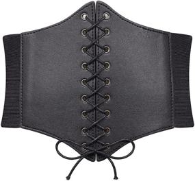 img 4 attached to Elastic Lace-up Black Corset Belt for Women, Wide Tied Waist Belt – Ideal for Dressing Women