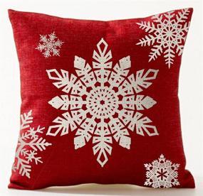 img 3 attached to ❄️ Andreannie Set of 4 Happy Winter Beige Shadow Let It Snow Snowflakes Throw Pillow Case - Red Merry Cotton Linen - Personalized Cushion Cover for New Home Office Decor - 18X18 Inches