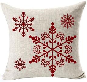 img 1 attached to ❄️ Andreannie Set of 4 Happy Winter Beige Shadow Let It Snow Snowflakes Throw Pillow Case - Red Merry Cotton Linen - Personalized Cushion Cover for New Home Office Decor - 18X18 Inches