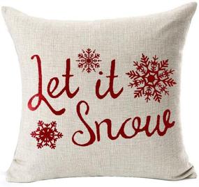 img 2 attached to ❄️ Andreannie Set of 4 Happy Winter Beige Shadow Let It Snow Snowflakes Throw Pillow Case - Red Merry Cotton Linen - Personalized Cushion Cover for New Home Office Decor - 18X18 Inches