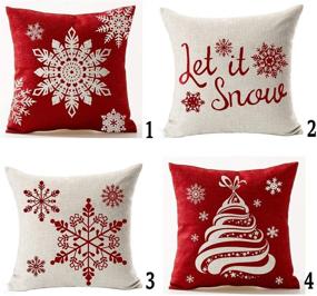 img 4 attached to ❄️ Andreannie Set of 4 Happy Winter Beige Shadow Let It Snow Snowflakes Throw Pillow Case - Red Merry Cotton Linen - Personalized Cushion Cover for New Home Office Decor - 18X18 Inches