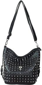 img 4 attached to Zzfab Skull Studded Cross Body Shoulder Bag Black - Trendsetting Fashion for Women