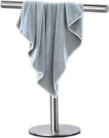 img 4 attached to 📎 Contemporary Stainless Steel Portable Hand Towel Holder Stand - Matte Black Freestanding Towel Rack | Ideal for Bathroom, Kitchen & Toilet (Brushed, Stand)