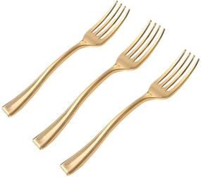 img 4 attached to 🍴 WDF Disposable Plastic Mini Forks - 300 Pieces 4 Inches, Gold Heavy Duty Tasting Forks - Ideal for Small Appetizers and Desserts (Mini Forks)