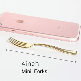 img 3 attached to 🍴 WDF Disposable Plastic Mini Forks - 300 Pieces 4 Inches, Gold Heavy Duty Tasting Forks - Ideal for Small Appetizers and Desserts (Mini Forks)