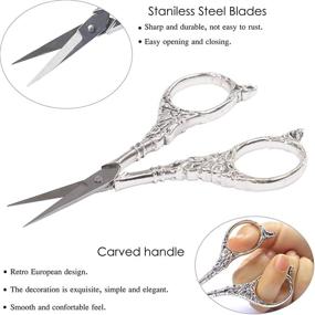 img 2 attached to Bihrtc Scissors: 4.5 Inch Plum Blossom & European Style Stainless Steel Sewing Shears for Cross Stitch, Embroidery & Handcraft - Silver Scissors