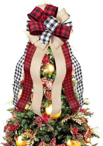 img 3 attached to 🎄 Svnntaa Large Christmas Tree Topper Buffalo Plaid Decorative Bow - Handmade Farmhouse Gift Bow for Holiday Home Décor: Door, Banister & Christmas Bows