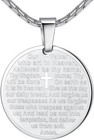 img 4 attached to Unisex Lord's Prayer and Cross Medallion Pendant Necklace with 21" Stainless Steel Chain by Aoiy