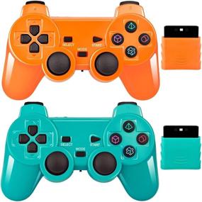 img 4 attached to 2.4G Wireless Controller for Sony Playstation 2 PS2 - Orange+Green, Compatible and Optimized for Enhanced Performance