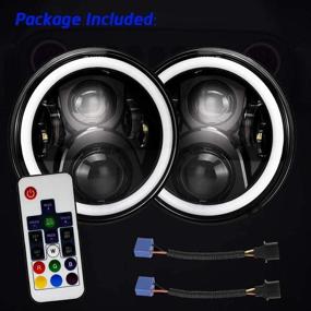 img 1 attached to 🚙 7 Inch Black Remote RGB SMD LED Halo Headlights for Jeep Wrangler JK TJ LJ Hi/Lo Beam + DRL Halo Ring Angel Eyes 2PCS H6014 H6015 H6017 H6024 - Perfect Fit for Trucks & Cars