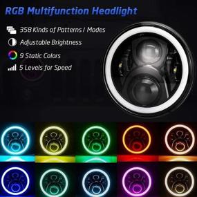 img 3 attached to 🚙 7 Inch Black Remote RGB SMD LED Halo Headlights for Jeep Wrangler JK TJ LJ Hi/Lo Beam + DRL Halo Ring Angel Eyes 2PCS H6014 H6015 H6017 H6024 - Perfect Fit for Trucks & Cars