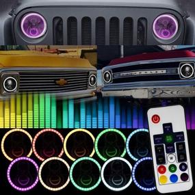 img 2 attached to 🚙 7 Inch Black Remote RGB SMD LED Halo Headlights for Jeep Wrangler JK TJ LJ Hi/Lo Beam + DRL Halo Ring Angel Eyes 2PCS H6014 H6015 H6017 H6024 - Perfect Fit for Trucks & Cars