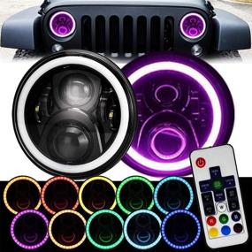 img 4 attached to 🚙 7 Inch Black Remote RGB SMD LED Halo Headlights for Jeep Wrangler JK TJ LJ Hi/Lo Beam + DRL Halo Ring Angel Eyes 2PCS H6014 H6015 H6017 H6024 - Perfect Fit for Trucks & Cars
