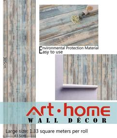 img 1 attached to 🪵 Arthome Blue Rustic Wood Peel and Stick Wallpaper 17''x120'' - Self-Adhesive Removable Wood Vinyl Decorative Film for Furniture - Vintage Wall Covering with Easy-to-Clean Wooden Grain Texture