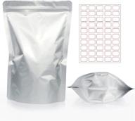 50 pcs (8x12 inch) reusable stand up mylar aluminum foil bags – opaque silver resealable smell proof bags with label sticker – ideal for long-term food storage, coffee, tea, cereal in family daily life логотип