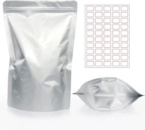 img 4 attached to 50 PCS (8x12 inch) Reusable Stand Up Mylar Aluminum Foil Bags – Opaque Silver Resealable Smell Proof Bags with Label Sticker – Ideal for Long-term Food Storage, Coffee, Tea, Cereal in Family Daily Life