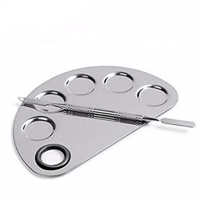 img 4 attached to 💄 Yimart Stainless Steel Makeup Palette: 5-Hole Mixing Pallete Spatula for Cosmetic Blending