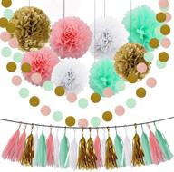 🎀 mint baby pink white gold tissue pom poms paper flowers ball tassel garland: perfect decorations for heartfelt bridal showers, mint themed parties, birthdays, baby showers, weddings, and nurseries logo