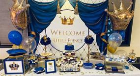 img 2 attached to 👑 BINQOO 7x5FT Royal Prince Baby Shower Backdrop Blue Curtain Golden Crown Rhombus Background for Royal Prince Baby Shower Party for Little Boys