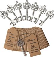 🔑 derblue 60 pcs vintage skeleton key bottle opener set - key bottle opener wedding favors, rustic decoration with escort tag card логотип